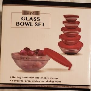 NWT Beautiful Glass Bowl Set with Lids